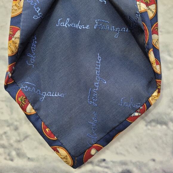 Safari Navy Silk Tie by Salvatore Ferragamo - Picture 4 of 12